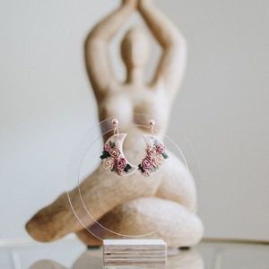 Polymer Clay Handmade Boho Crescent Moon Earrings